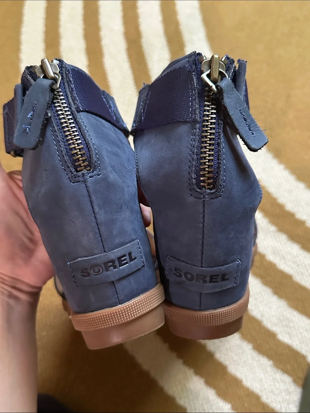 Sorel Women’s Navy Wedge Sandals with Ankle Strap